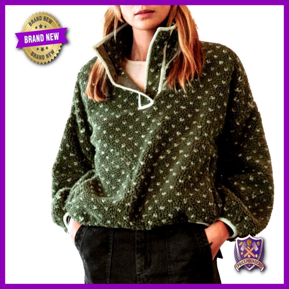 Women's Fleece Sherpa Pullover Jacket Long Sleeve Loose Fit Winter Casual